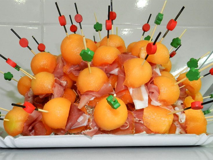 Brochettes melon de Cavaillon, jambon de Parme