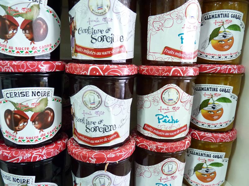 Confitures Francis Miot Cerise noire, confiture de sorcière, pêche, clémentine corse