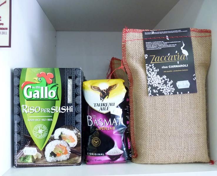 Riz d'origines Riso per sushi Gallo, Basmati Taureau Ailé, riso Carnoli Zaccaria