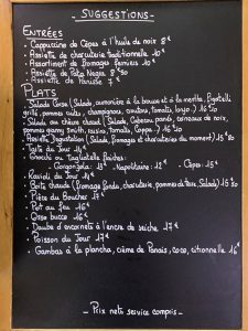 Menu de midi du restaurant du Royaume de la Chantilly - hiver 2019