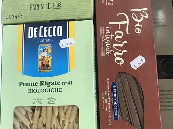 Penne rigaten°41 bio, farfalle n°93 bio, fettuccia n°150 bio épeautre complet